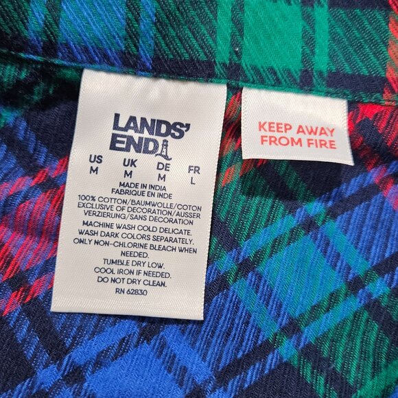 Lands End Robe Womens Medium Red Blue Plaid Flannel Sleepshirt Nightgown - Picture 3 of 8